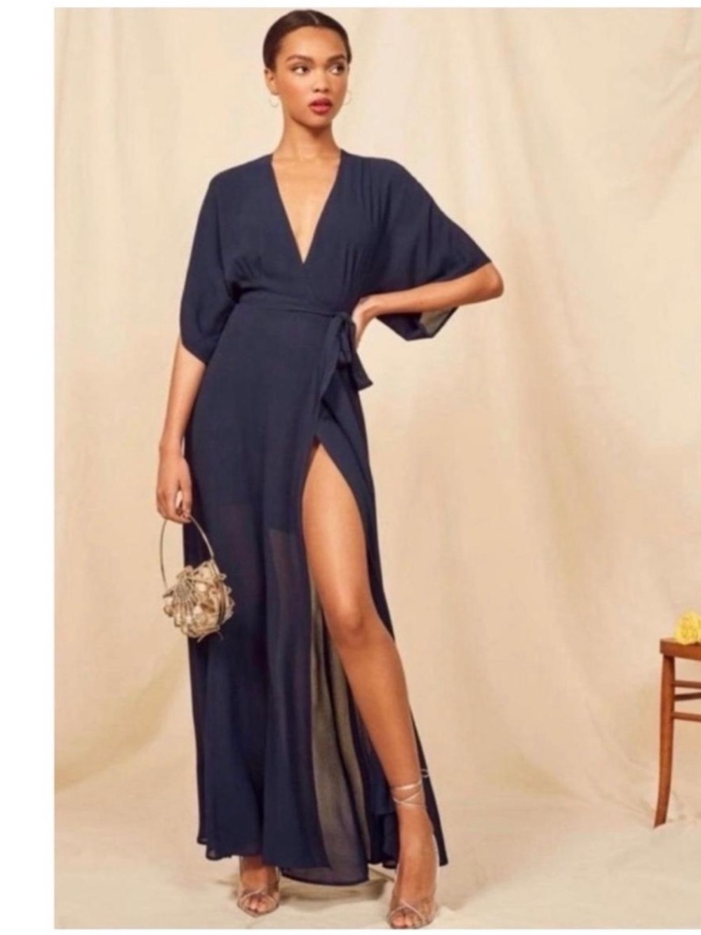 Reformation Winslow Maxi Wrap Navy Dress
